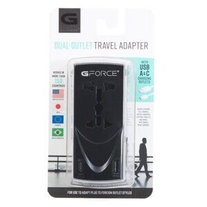 G-FORCE Black Dual Outlet Travel Adapter